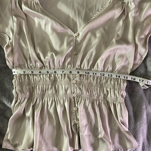 WHBM Champagne Women's Peplum Ruched Blouse - Picture 5 of 5